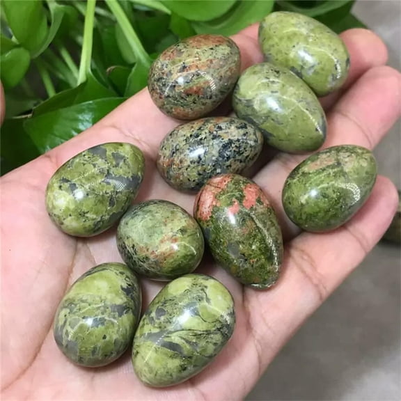 MATROOY 10pcs Natural Unakite Stone Egg Crystal Skull Carved Healing Gem Reiki No hole