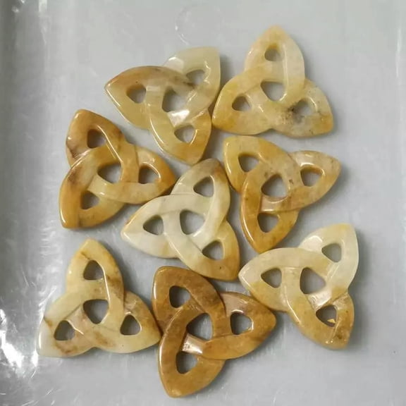 MATROOY 10pcs Natural Yellow Jade Stone Charming Hollow Triangle Stone for DIY Jewelry