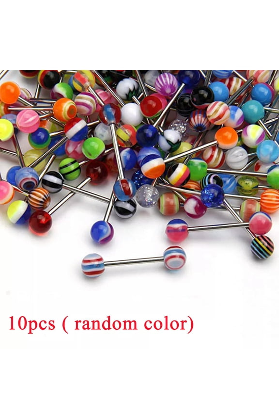 10pcs New Mixed Logo Ball Tongue Bars Rings Barbell Piercing Stainless Steel