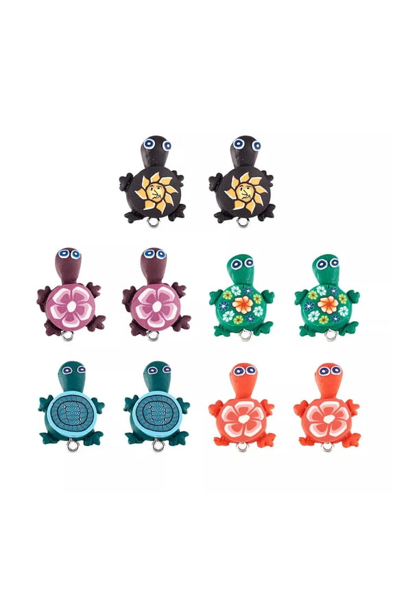 10pcs Polymer Clay Turtle Pendants Mini Animal Charms Mixed Style 19x26mm