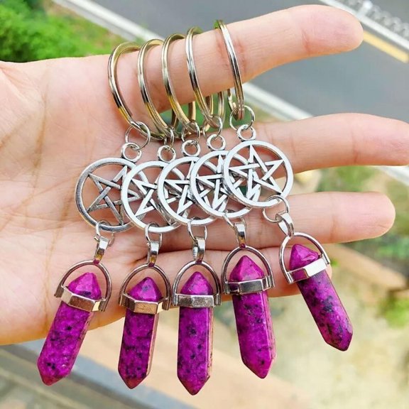 MATROOY 10pcs Rose Red Stone Bag Clasp Pendants Keychain Chakra Reiki Healing Amulet