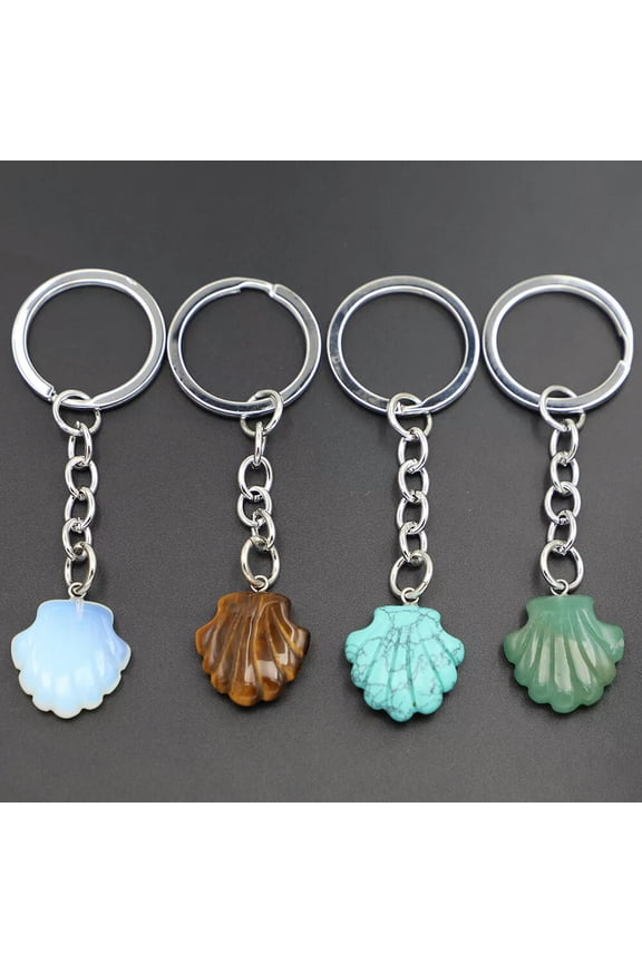 10pcs Scallop in Shell Key Chain Natural Quartz Crystal Chain Gemstone Reiki