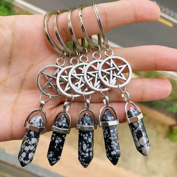 MATROOY 10pcs Snowflake Stone Bag Clasp Pendants Keychain Chakra Reiki Healing Amulet