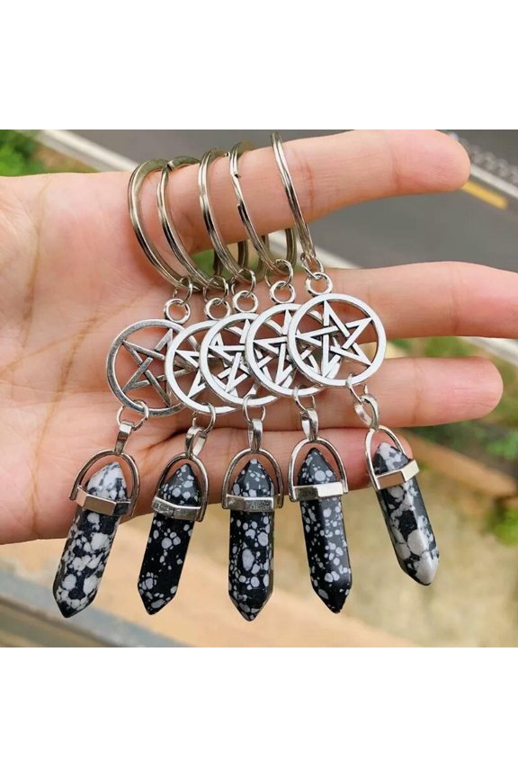 10pcs Snowflake Stone Bag Clasp Pendants Keychain Chakra Reiki Healing Amulet
