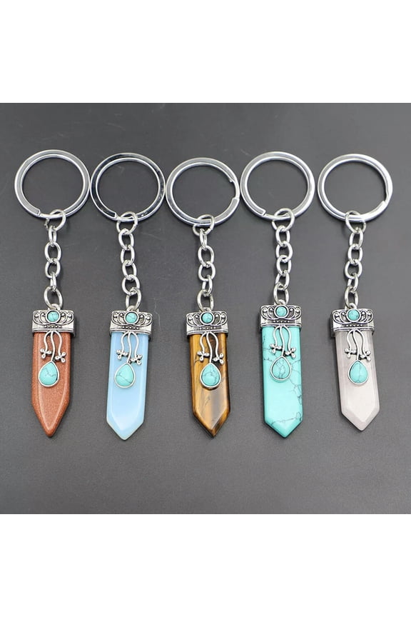 10pcs Sword Arrow Key Chain Natural Quartz Crystal Point Chain Gemstone Reiki