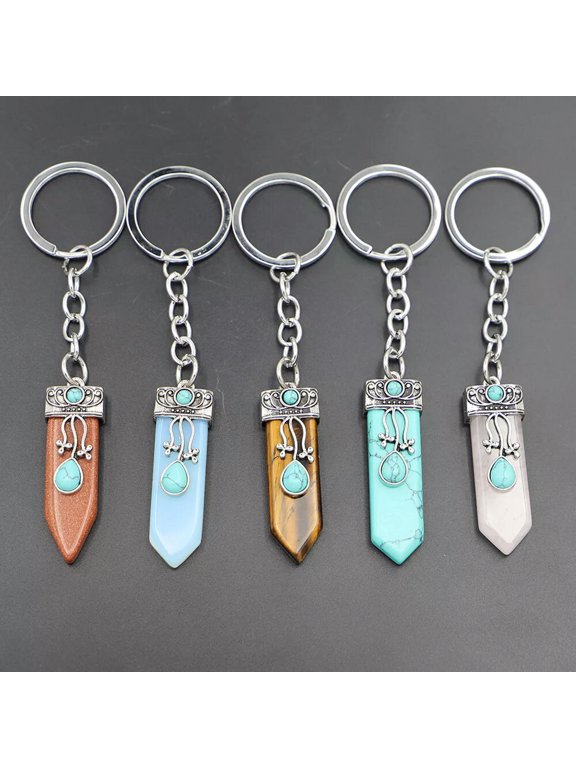 10pcs Sword Arrow Key Chain Natural Quartz Crystal Point Chain Gemstone Reiki