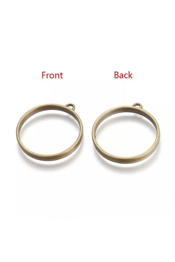 10pcs Tibetan Alloy Ring Frame Pendants Antique Bronze Flat Round 37x33x4mm