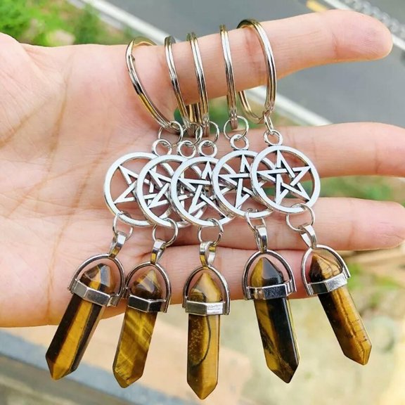 MATROOY 10pcs Tiger Eye Stone Bag Clasp Pendants Keychain Chakra Reiki Healing Amulet