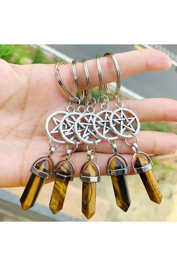10pcs Tiger Eye Stone Bag Clasp Pendants Keychain Chakra Reiki Healing Amulet