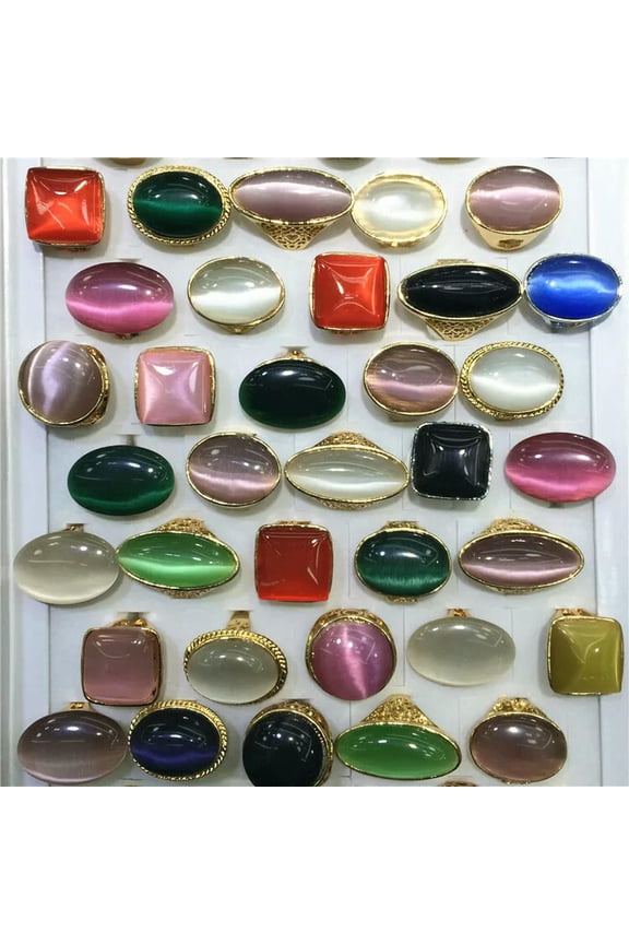 10pcs Wholesale Mixed Lots Oval Cat's-eye Stone Alloy Men's Rings