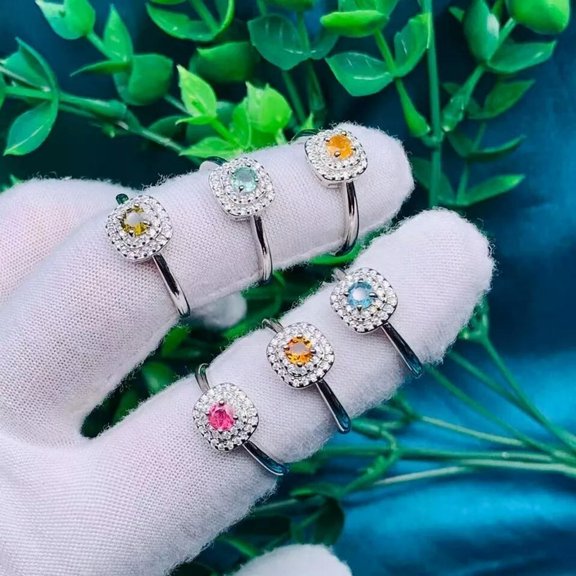 MATROOY 10pcs Women Jewelry Mixed Natural Stone Diamond inlay Tourmaline Wholesale Rings