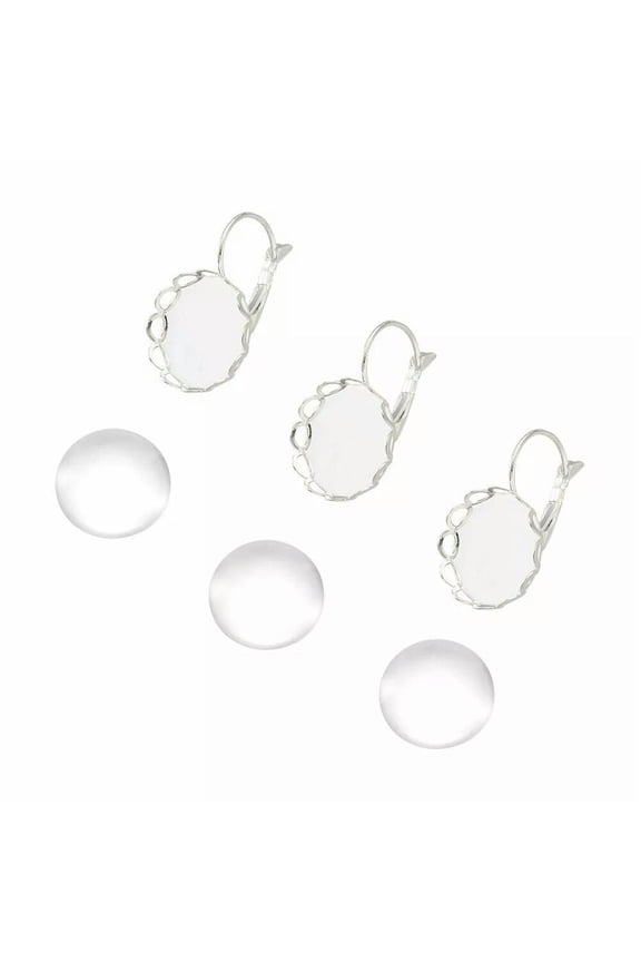 10sets Silver Brass Lever Back Earrings Blank Base Tray Clear Domed Glass Covers