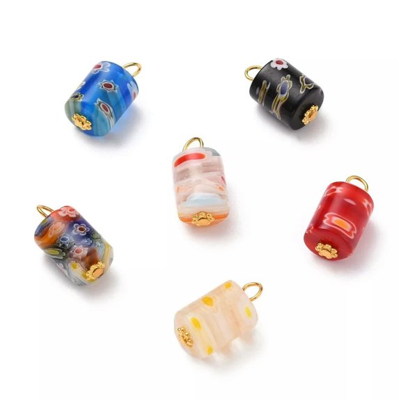 MATROOY 10x Column Millefiori Glass Lampwork Charms Mixed Color 17x19.5mm with Head Pin