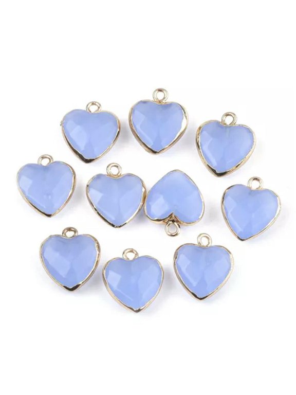 10x Faceted Heart Gemstone Pendants Love Stone Healing Charms Bulk 16-17mm-Blue Jade