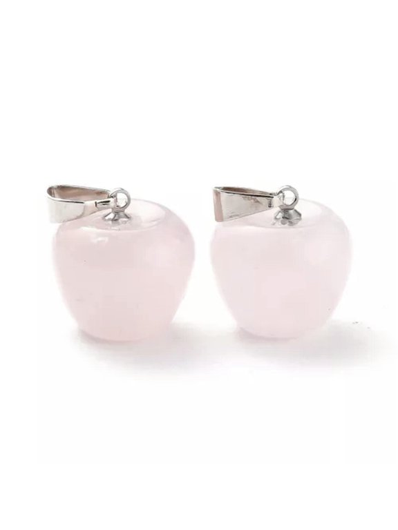 10x Gemstone Pendants Carved Apple Bead Charms 14mm Natural & Synthetic Stone-Rose Quartz
