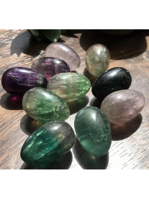 10x Natural Rainbow Fluorite Eggs Quartz Crystal Pendant Mineral Carved Skull