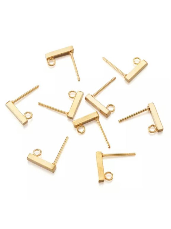 10x Rectangle Post Stud Earring Settings Ear Piercing Plugs with Loop 10x2x2mm-Golden