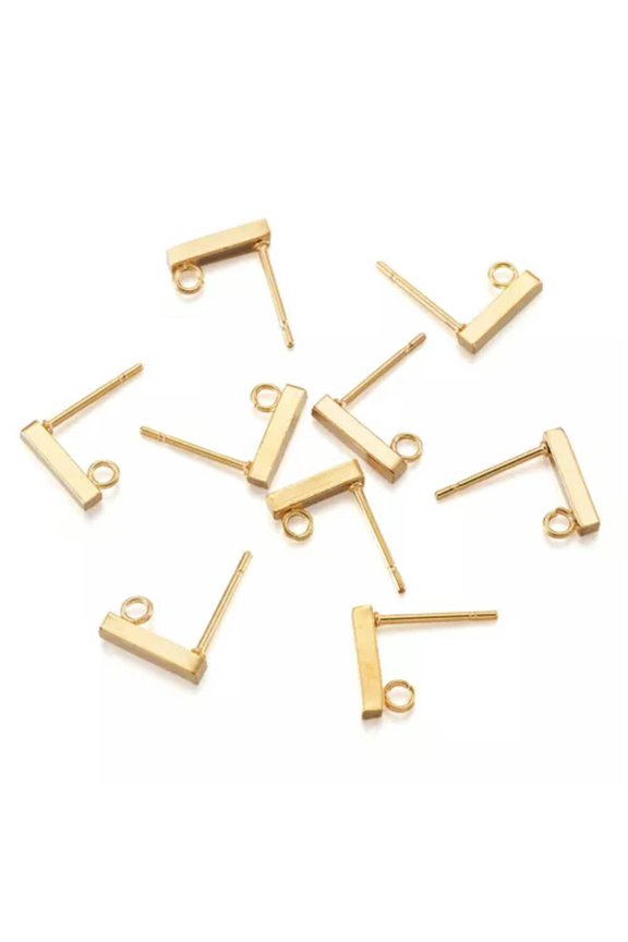 10x Rectangle Post Stud Earring Settings Ear Piercing Plugs with Loop 10x2x2mm-Golden