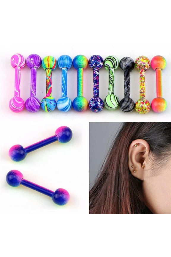 10x Stainless Steel Barbell Ear Stud Tragus Cartilage Helix Earrings Pierci C_yi