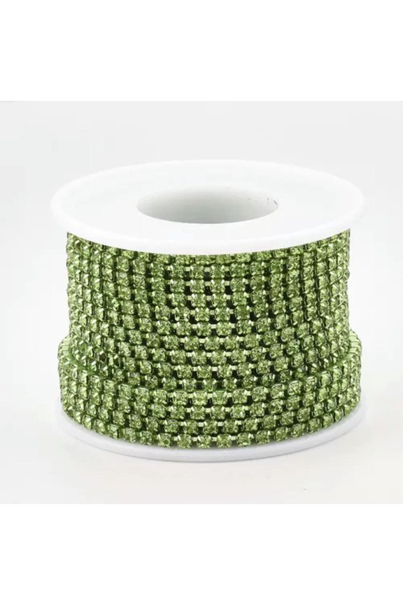 10yards/roll Crystal Rhinestone Close Cup Chains 3mm Trimming Beaded Roll-Peridot