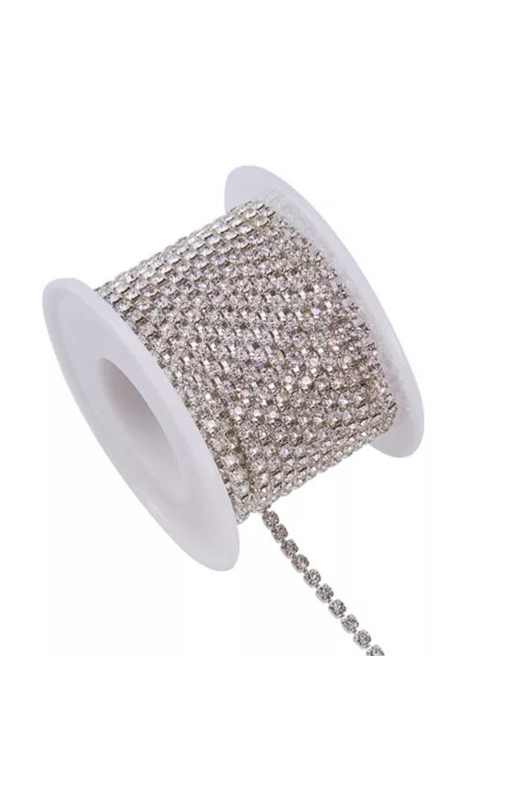 10yards/roll Sew On Rhinestones Cup Chains 2.6mm Trimming Claw Chain Sewing-Crystal - Silver Buttom