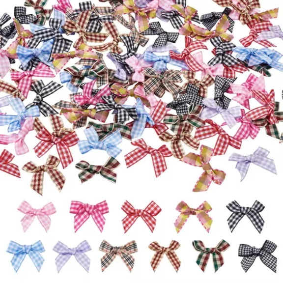 MATROOY 110-200pc Tartan Pattern Polyester Ribbon Bowknot Mixed Color for Costume Sewing-11 Colors - 110pcs