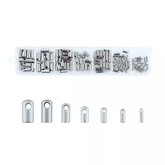 MATROOY 110pcs/Box Mixed Tube Stainless Steel Cord Ends 7x2mm Terminators Endtips