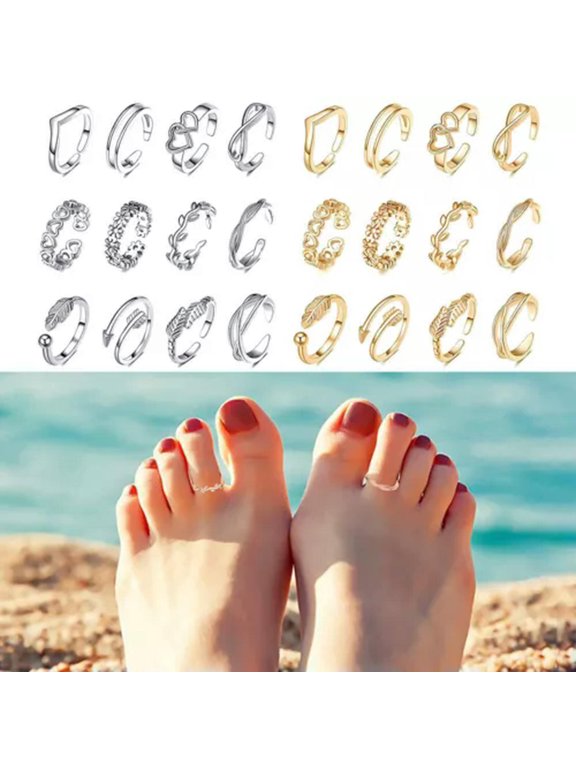 12 Pcs Silver Gold Elegant Women Toe Ring Rings Foot Beach Jewelry ~-golden+silver
