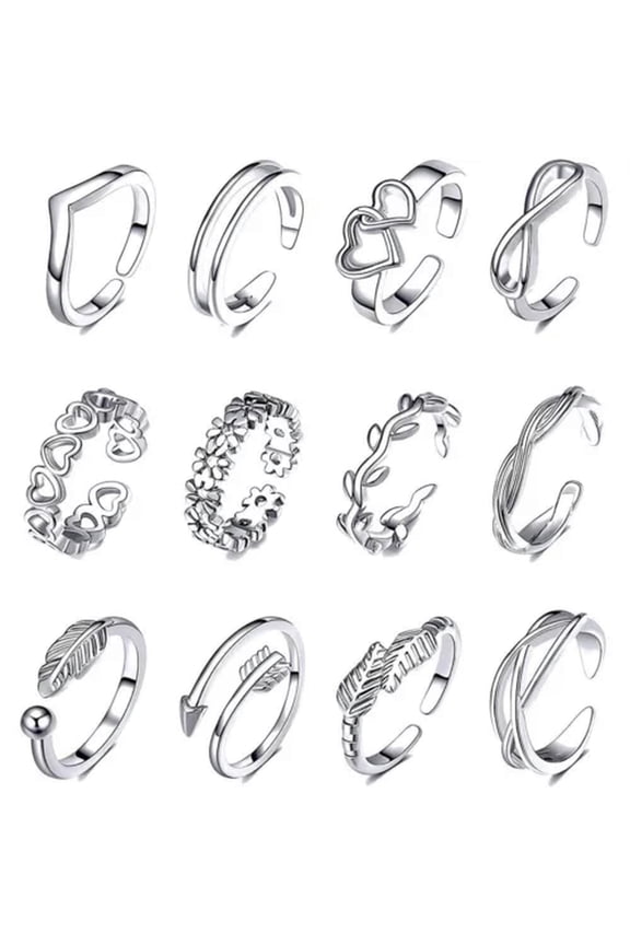 12 Pcs Silver Gold Elegant Women Toe Ring Rings Foot Beach Jewelry ~-silver