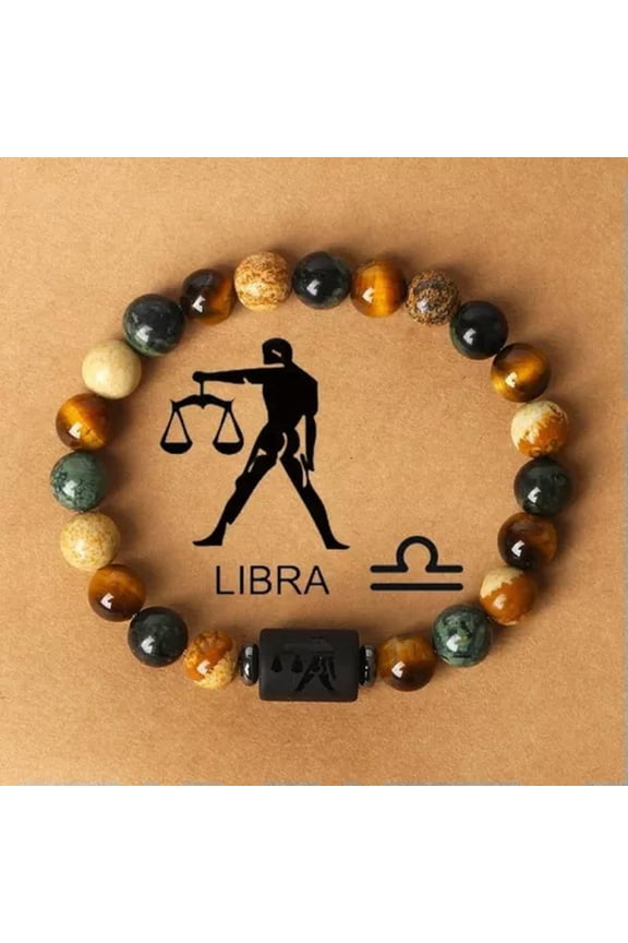 12 constellations Men Natural Stone Obsidian Tiger Eye Stone Bead Bracelet Gift-Libra