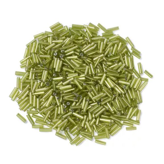 MATROOY 1200PCS Glass Bugle Beads Tube Spacer Beads 6mm Colorful Silver Lined/AB Color-YellowGreen (Silver Lined)