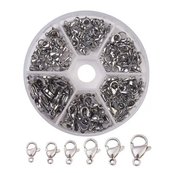 MATROOY 120pcs/box Stainless Steel Lobster Claw Clasps 6-Size Trigger Spring Fasteners