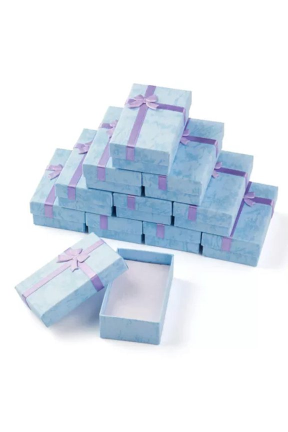12Pcs Cardboard Paper Jewelry Set Boxes Rectangle Gift Packaging 8.25x5.3mm-Light Sky Blue