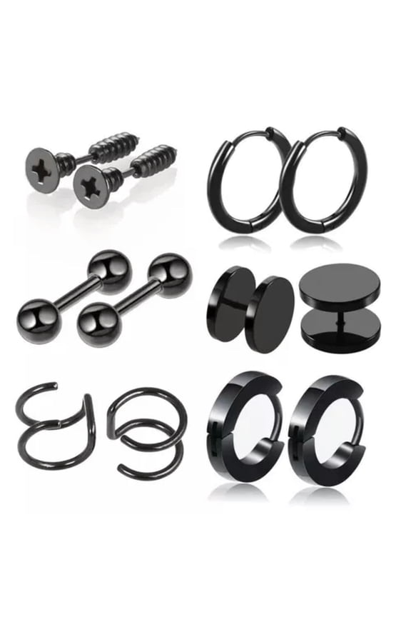 12Pcs Steel Stud Earring Cubic Zircon Ear Studs Screw Back Piercing Ear Jewelry➳-black