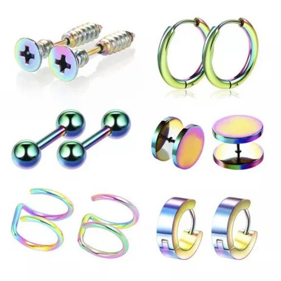 MATROOY 12Pcs Steel Stud Earring Cubic Zircon Ear Studs Screw Back Piercing Ear Jewelry➳-multicolor