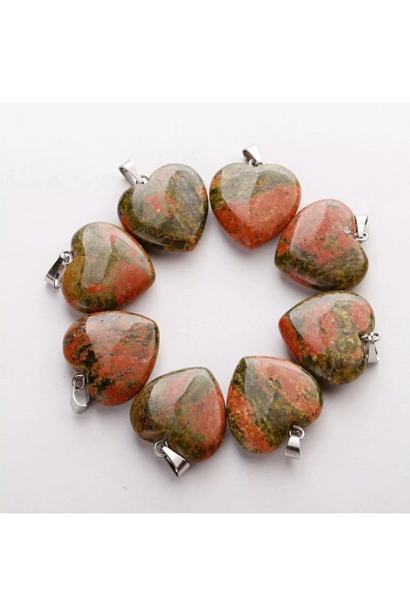 12pcs Natural Unakite Stone Heart Pendant Bead for Jewelry Making 20mm