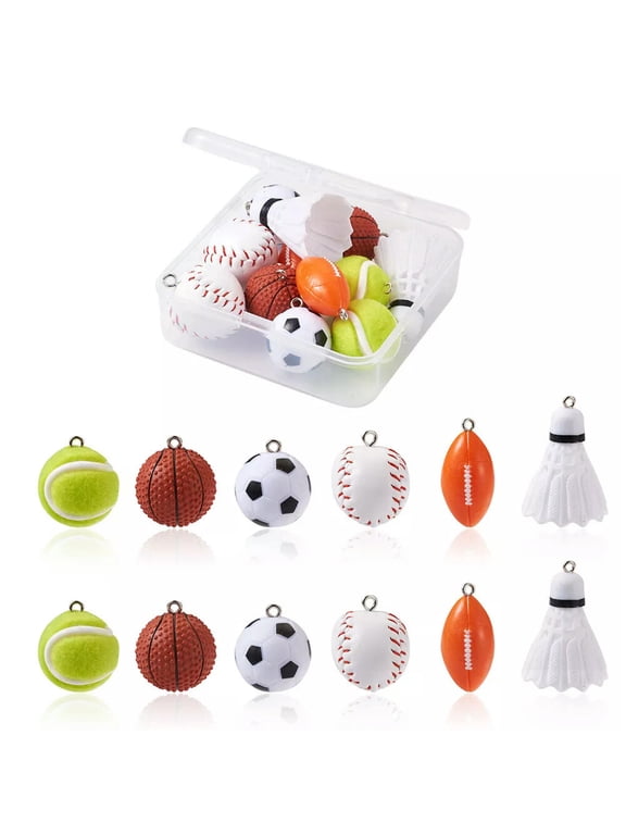 12pcs Plastic Sporty Pendants Charms Assorted Basketball Football Tennis