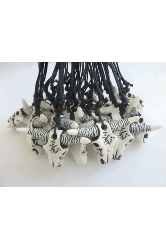 12pcs Tribal Style Yak Bone Cow /Bull Head Skull Amulet Pendant Necklace jewelry-12 Pieces-#2