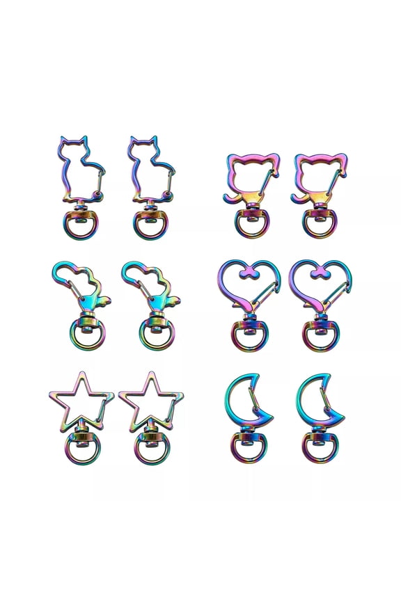 12pcs/set Rainbow Swivel Claw Clasps Keychain Clip Hanging Buckle Key Ring