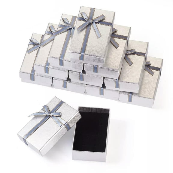 MATROOY 12x Rectangle Silver Ribbon Bowknot Case Paper Storage Gift Boxes 8.3x5.35x2.7cm