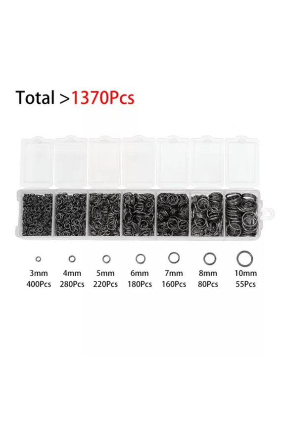1370pcs/Box 7Sizes 3mm-9mm Open Jump Ring Split Rings Jewelry Findings Connector-Gun Black