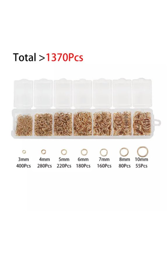 1370pcs/Box 7Sizes 3mm-9mm Open Jump Ring Split Rings Jewelry Findings Connector-KC Gold