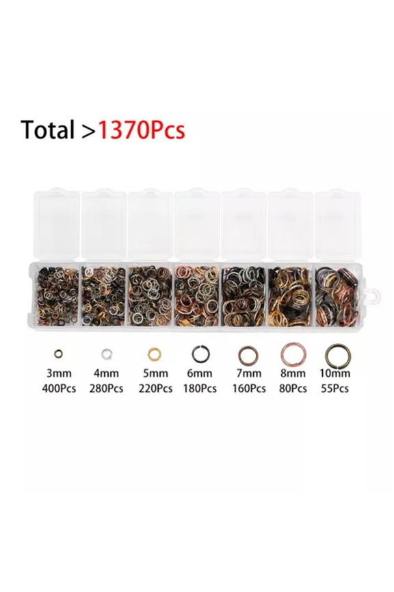 1370pcs/Box 7Sizes 3mm-9mm Open Jump Ring Split Rings Jewelry Findings Connector-Mixed Color