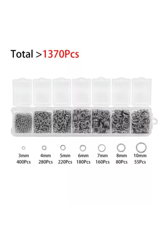 1370pcs/Box 7Sizes 3mm-9mm Open Jump Ring Split Rings Jewelry Findings Connector-White K
