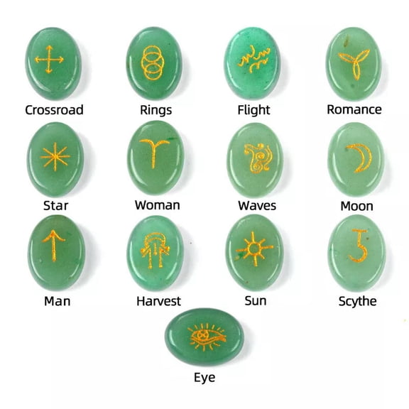 MATROOY 13pcs Tiger Eye Stone Rune Stones Oval Set Elder Futhark Reiki Healing Gemstone