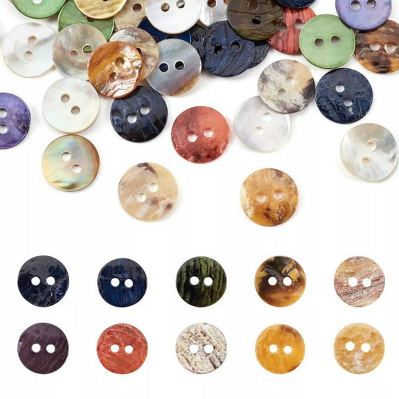 MATROOY 144pcs Akoya Shell Mother of Pearl Buttons 10x1mm Dyed Mixed Color Flat Round