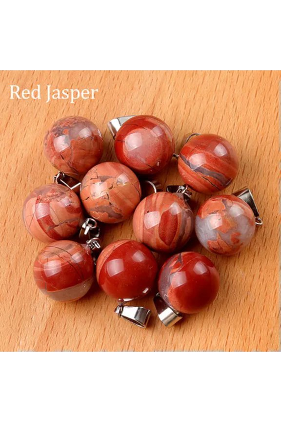 14mm Round Ball Pendant Charm Natural Stone Healing Bead for Jewelry Making-Red Jasper-1PC