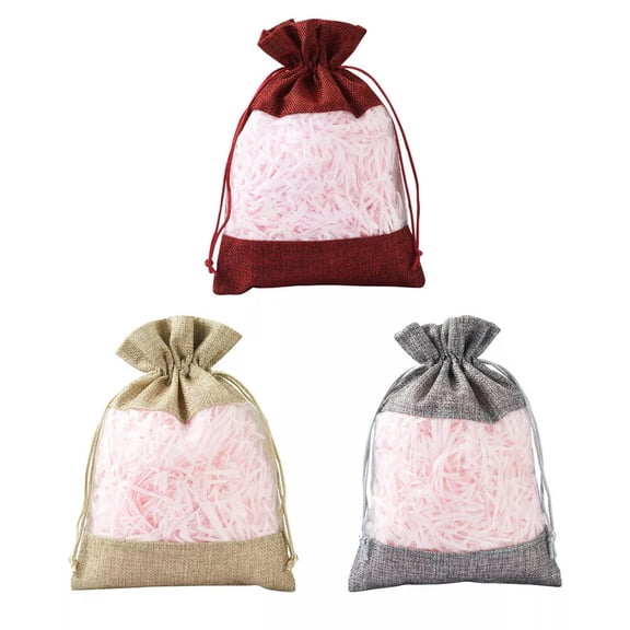 MATROOY 15Pcs Burlap Packing Pouches Drawstring Bags with Clear Window 23.2x16.2cm