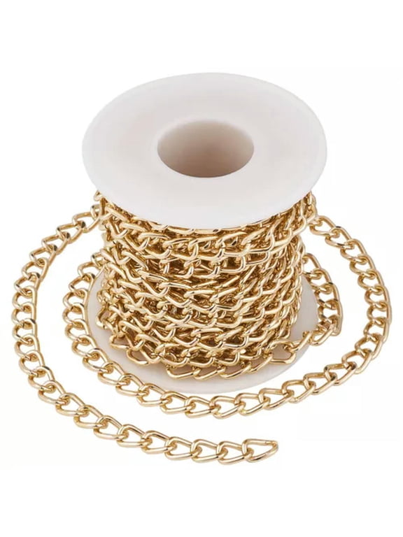 16.4 Feet Aluminium Curb Chains Twisted Links Unwelded with Spool Silver/Golden-Golden (10x6.5x1.8mm)