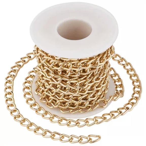 MATROOY 16.4 Feet Aluminium Curb Chains Twisted Links Unwelded with Spool Silver/Golden-Golden (10x6.5x1.8mm)